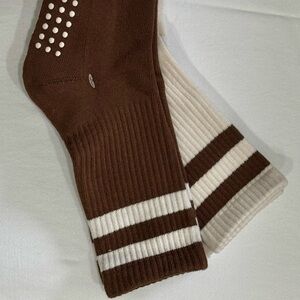 Balance Collection Brown and Cream Mid Crew Grip Socks